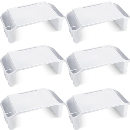 Leinuosen 6 Pcs Kids Lap Desk Tray with Storage Plastic Breakfast Laptop Trays with Side Pockets and Slot Portable Lap Bed Table for Writing Eating Game Classroom Snacks Boy Girl (White) - color: White