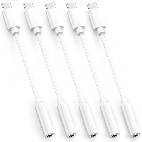 5-Pack USB-C to 3.5mm Headphone Jack Adapter, 24bit HiFi DAC, USB C to Aux Audio Dongle Cable for iPhone 17/16/15 Pro, 17/16/15 Pro Max, iPad Pro, MacBook, Samsung S21-25, Pixel 7-5