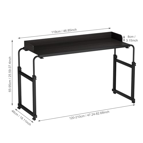 Adjustable Height Overbed Table, Rolling Overbed Bedside Desk with Raised Baffle and Spacious Desktop, Over BedTable with Wheels for Home Office Bedroom Hospital Use (Matte Black) - color: Matte Black