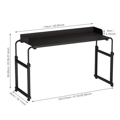 Adjustable Height Overbed Table, Rolling Overbed Bedside Desk with Raised Baffle and Spacious Desktop, Over BedTable with Wheels for Home Office Bedroom Hospital Use (Matte Black) - color: Matte Black