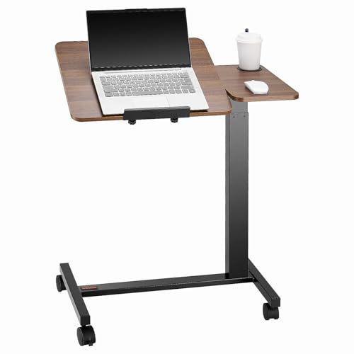 VEVOR Overbed Table, Mobile Hospital Bed Table, Over Bed Table with Wheels Adjustable Height, Rolling Laptop Desk with Tilting Top & Cup Holder, Portable Over Bed Desk for Home, Office, Study, Wood - color: Wood + Black, style: Tilt Desktop