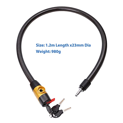 4FT x 23 mm Bike Cable Lock with Keys, Anti-Theft Security Bike Lock | Cut-Resistant Steel, Weatherproof & Rustproof, Heavy-Duty Bike locks for Motorcycles, E-Bikes, Scooters, Bicycles, Gates