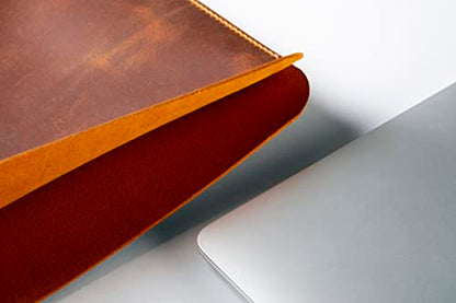 Leather Laptop Sleeve, Handmade Slim Case for MacBook Air 13" (M2) 2024, (M3) 2024 & 15 inch (M3) 2026 - color: Camel, size: 13"