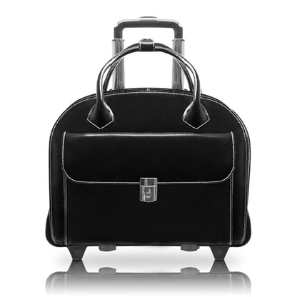 McKlein W Series, Glen Ellyn, 15" Leather Detachable -Wheeled Ladies' Laptop/Computer & Tablet Business Briefcase Bag/Women's Rolling Overnight Travel Bag, Removable trolley case - color: Black