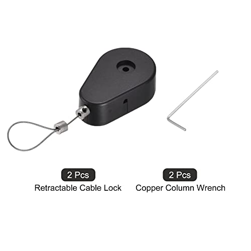 MECCANIXITY Retractable Cable Lock with Self-Adhesive, Remote Control Security Lock Anti-Lost Rope Hardware Cable Lock 600g Tensile Force Black Pack of 2 - color: Black
