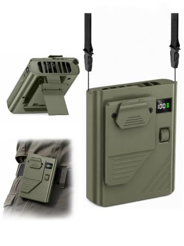 Portable Waist Fan, 100 Speed Rechargeable Belt Fan with Clip, Lightweight Personal Fan for Shirt Waist Desk Handheld Outdoor Work Travel （Olive Drab） - color: Olive Drab