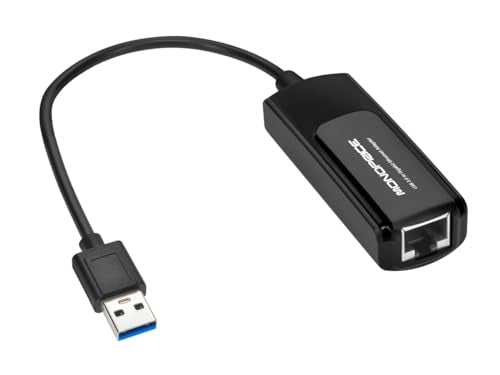 Monoprice USB 3.0 to Gigabit Ethernet Adapter, Supports 10/100/1000 Mbps Connections, Plug-N-Play, Compatible with Windows, MacOS, Linux, and Android Systems
