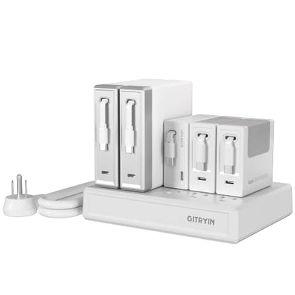 Gitryin Modular Laptop Charging Station, 2 * 140W, 65W, 2 * 40W Retractable USB C Chargers, 10 Type C Ports with Cooling Power Strip, 425W Charging Hub