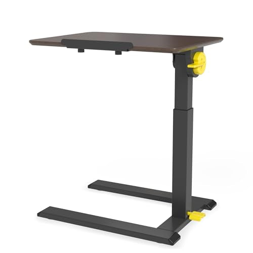 ETHU Compact Overbed Table with Tilting Tabletop, 20-29.7 Inch Adjustable Height Mobile Table for Hospital and Home, Adjustable Bedside Table with Safety Edge for Wheelchair, Sofa and Treadmill, Brown - color: Wood