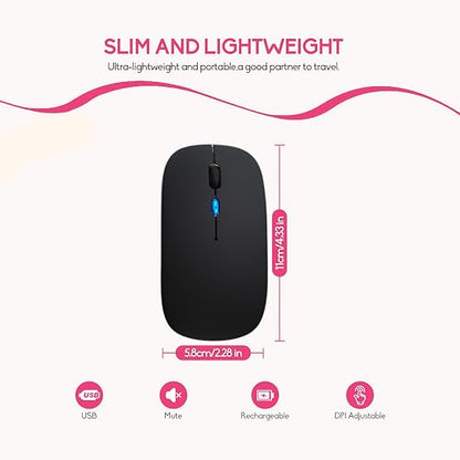 LED Wireless Mouse, Slim Silent Dual-Mode 2.4G+BT Rechargable 7-Color Portable Mobile Optical Office Mouse with USB Receiver, 3 Adjustable DPI Levels for Notebook, PC, Computer, MacBook (Black) - color: black
