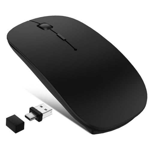 Wireless Mouse for MacBook Air Pro Mac iPad, Bluetooth Rechargeable Laptop Mice with Jiggler Mode, Silent 3 Mode Bluetooth 5.2/3.0 & 2.4G USB-A & USB-C Receiver Portable Mouse, Matte Black - color: Wireless Bluetooth Mouse (Black)
