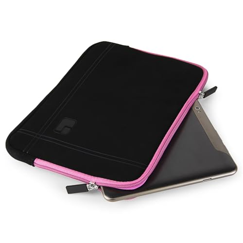 Neoprene Laptop Sleeve for 13 13.3 Inch Laptops Tablets with Padded Lining, Shock Resistant Unisex Laptop Bag for Office, Commute, Travel - color: Black / Pink