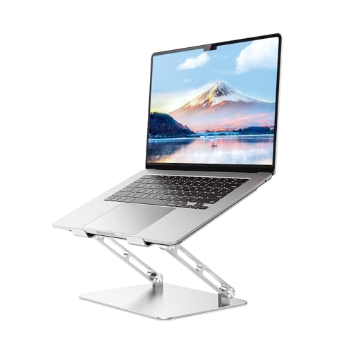 JOIOT Ergonomic Laptop Stand,Adjustable Riser for 10-17.3” Computer | Aluminum Stand,Ventilated cooling holes, relieves neck strain, stable support, perfect for home office, study, video call use - color: Silver