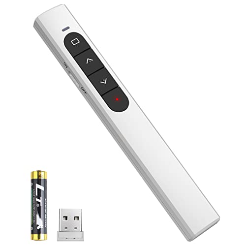 Presentation Clicker Wireless Presenter Remote with Hyperlink & Volume Remote Clicker for PowerPoint Office Classroom Presentation Remote Control Pointer Slide Advancer (Battery Included) - style: USB-White