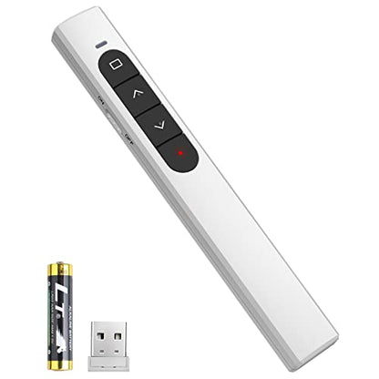 Presentation Clicker Wireless Presenter Remote with Hyperlink & Volume Remote Clicker for PowerPoint Office Classroom Presentation Remote Control Pointer Slide Advancer (Battery Included) - style: USB-White