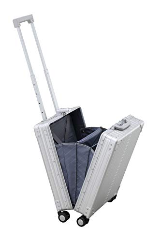 All-Aluminum 21" Vertical Carry-On Business Briefcase, TSA-Approved Hardshell Case, Spinner Wheels, Laptop Compartment, Aluminum Frame Cabin Bag for Travel & Business, Durable & Sleek (Platinum) - color: Platinum