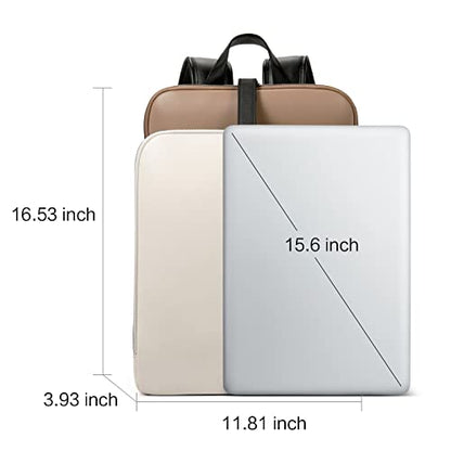 CLUCI Leather Backpack for Women, 15.6 inch Laptop Bag, Large Genuine Work Backpack Travel Back - color: 0-0 A-beige With Apricot and Black（pu Leather)