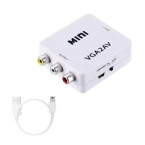 VGA to AV Converter, VGA to RCA Composite Video Audio Adapter with USB Power Cable,1080p,PAL/NTSC Switchable, for PC/Laptop/DVD/Projector to Old TV/Monitor/Display