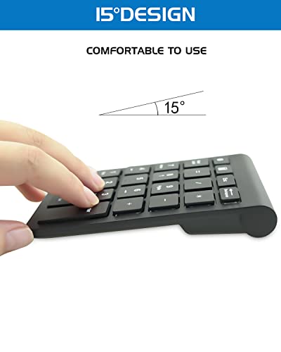 Bluetooth Wireless Numeric Keypad, Portable 22-Key Number Pad, for Laptop, PC, Des ktop, Surface Pro, Notebook, Black