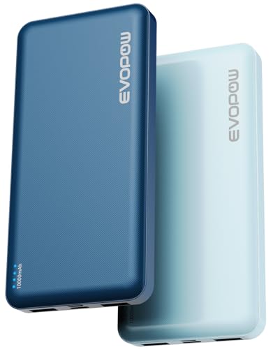 2-Pack Portable Charger, 10000mAh Power Bank, Battery Pack, Battery Bank | Slimmer, Fast Charging, USB C in&Out, for iPhone Tablet Samsung Pixel Headphones etc (Blue&Light blue) - color: Blue&Light blue
