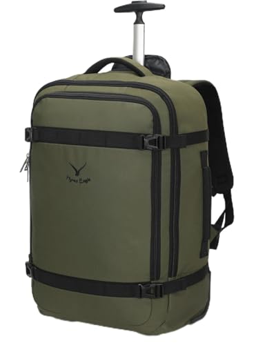 Hynes Eagle Rolling Backpack 42L Backpack with Wheels Airline Approved Carry on Luggage Laptop Travel Suitcase Bag for Women Men Dark Green - color: Dark Green
