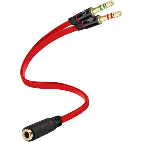 Headphone Splitter 3.5mm, Audio Splitter 2 Female to 1 Male, Y Splitters Cable for Headset Xbox PS4 Headset Microphone Computer Gaming Speaker PC Laptop, Red - color: Red