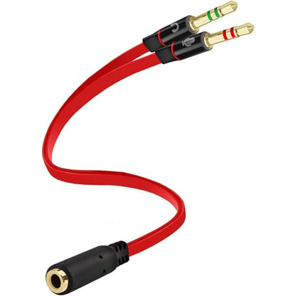 Headphone Splitter 3.5mm, Audio Splitter 2 Female to 1 Male, Y Splitters Cable for Headset Xbox PS4 Headset Microphone Computer Gaming Speaker PC Laptop, Red - color: Red