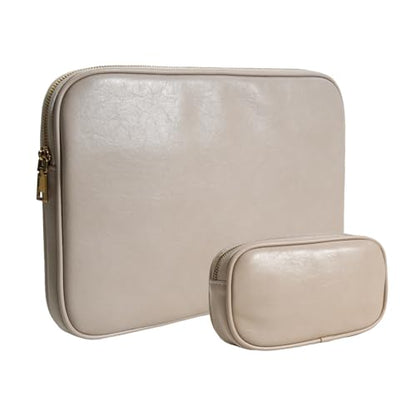 PU Leather Padded Laptop Sleeve Bag 14Inch Compatible with New MacBook Pro 14，Surface Laptop 13.5, Surface Pro 9 with Charger Pouch Color Sand - color: Sand, size: MacBook Pro 14"