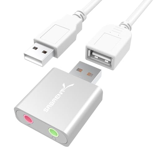 Sabrent Aluminum USB External Stereo Sound Adapter for Windows and Mac. Plug and Play No Drivers Needed. [Silver] (AU-EMAC)