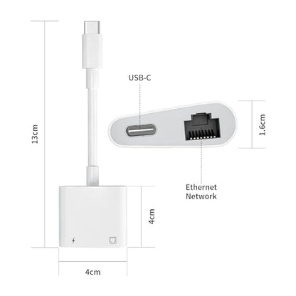 USB C to Ethernet Adapter, 2 in 1 RJ45 Ethernet LAN Network Adapter | Compatible with iPhone 17/16/15/New iPad and USB C Devices, Plug and Play, Supports 100Mbps Ethernet Network - size: USB-C to RJ45