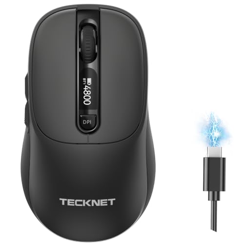 TECKNET Wireless Mouse with LED Display, [ BT5.2+BT5.0+2.4G ] Computer Mouse, Type-C Rechargeable with Vision, 4800DPI Computer Mice, Silent Click, Tri-Mode Bluetooth Mouse for Laptop, iPad, MacBook