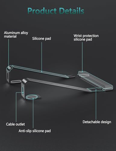 JCZT Aluminum Laptop Stand, Notebook Stand with Wrist Rest, Ergonomic Detachable Laptop Mount, Computer Stand Compatible with 10-17'' All Laptops Such as MacBook Air Pro/HP/Dell/Lenovo, Black - color: Black