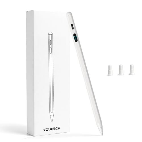 Active Stylus Pen with LED Display, 2-in-1 Dual Modes Digital Pencil - Universal Stylus for iPad, Samsung, Android Tablets, iPhone & Switch, Palm Rejection & Tilt Sensitivity, No Bluetooth - color: White