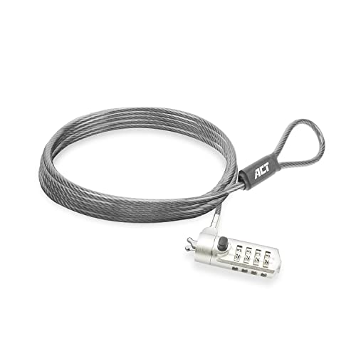 ACT Laptop Lock Security Cable 2m, Password Protection 4 Digit Combination Lock, Wedge Slot Notebook Lock, Swivel Lock Head, Laptop Lock Dell, Portable Anti-Theft Cable - AC9035 - style: combination lock