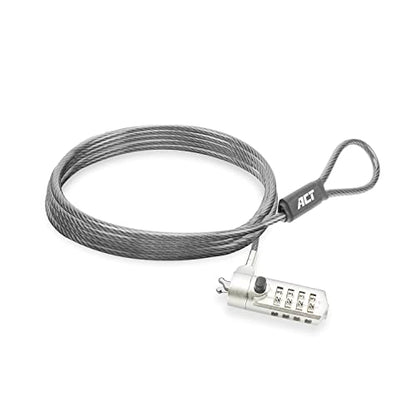 ACT Laptop Lock Security Cable 2m, Password Protection 4 Digit Combination Lock, Wedge Slot Notebook Lock, Swivel Lock Head, Laptop Lock Dell, Portable Anti-Theft Cable - AC9035 - style: combination lock