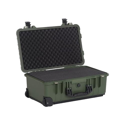 MEIJIA All Weather Rolling Waterproof Protective Case, Hard Camera Case,Dry Case with Retractable Pull Handle and Wheels,Foam Inserted,22 x13.81x9inches (Green) - color: Green