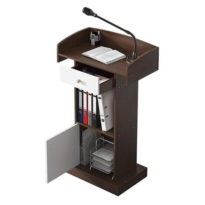 Wooden Standing Lectern with Open Storage and Spacious Drawer Laptop Desk and Conference Table Podium Stand
