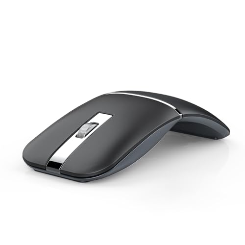 Bluetooth Wireless Arc Travel Mouse, Bluetooth 5.0/4.0 & 2.4G Tri-Mode, Rotating Foldable Ergonomic Mice, Type-C Rechargeable Multi-Device for Microsoft Laptop, PC, MacBook, Chromebook, Lenovo - Black - color: Black