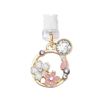 ELISE & FONDA CP85 USB Charging Port Anti Dust Plug Little Cherry Blossom Garland Pendant Phone Charm for iPhone 12/11/ XS MAX/XR/X/8 Plus/7/6S/7/SE iPad iPod（Pink）
