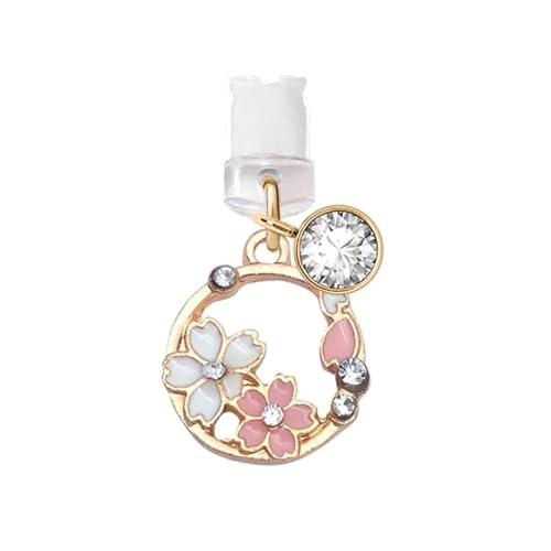 ELISE & FONDA CP85 USB Charging Port Anti Dust Plug Little Cherry Blossom Garland Pendant Phone Charm for iPhone 12/11/ XS MAX/XR/X/8 Plus/7/6S/7/SE iPad iPod（Pink）