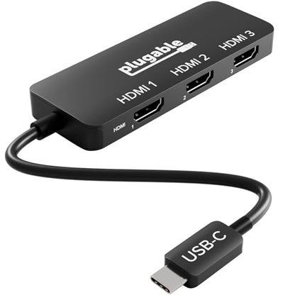 Plugable USB C to HDMI Multi Monitor Adapter | Triple 4K60 Displays | Driverless MST Hub for Windows, Chrome OS, USB-C, Thunderbolt, USB4 Laptops | Multi HDMI Ports, HDR & HDCP Compliant (USBC-MSTH3)