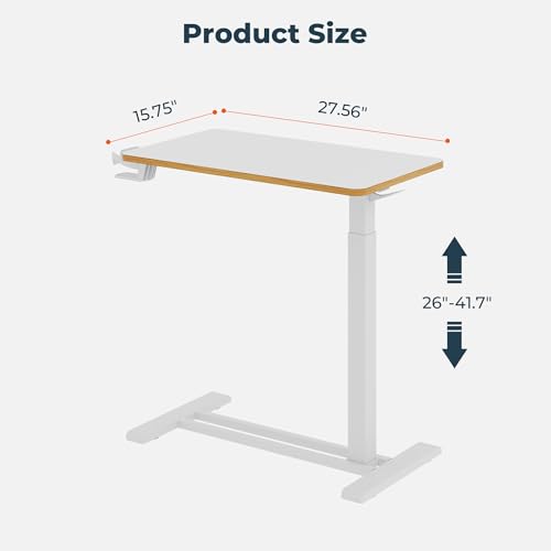 28'' Medical Overbed Bedside Table with Wheels,Rolling Table | 28''x16'' White Pneumatic Tilting Desktop,Overbed Bedside Table with Hidden Casters for Hospital Use - color: White, size: Small