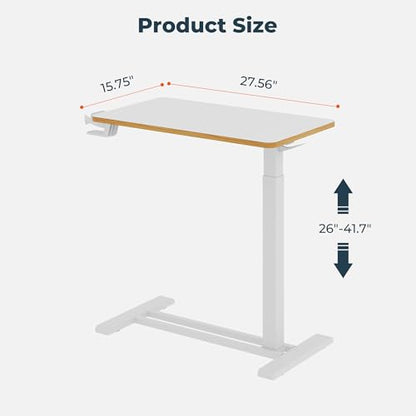 28'' Medical Overbed Bedside Table with Wheels,Rolling Table | 28''x16'' White Pneumatic Tilting Desktop,Overbed Bedside Table with Hidden Casters for Hospital Use - color: White, size: Small