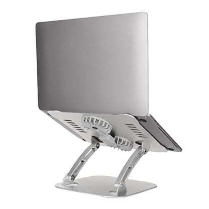 Aluminum Alloy Laptop Stand with 2 Cooling Fans, Foldable Adjustable Laptop Cooling Stand for 10 to 17.3 Inch Laptops, Ergonomic Silver Matte Design with Non - Slip Feet (Silver) - color: Silver
