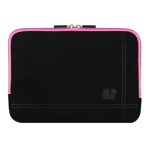 Neoprene Laptop Sleeve for 13 13.3 Inch Laptops Tablets with Padded Lining, Shock Resistant Unisex Laptop Bag for Office, Commute, Travel - color: Black / Pink