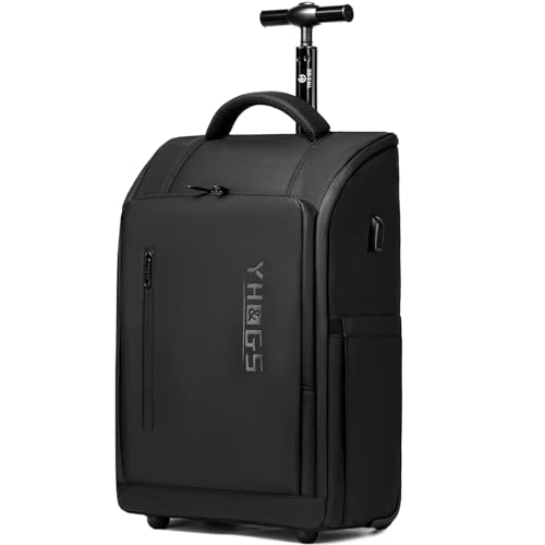 Rolling Backpack Waterproof Commuter Backpack with Wheels for Business, Laptop Compartment for 17.3-Inch Laptop, Wheeled Carry-On Bag for Adults - color: Black-L