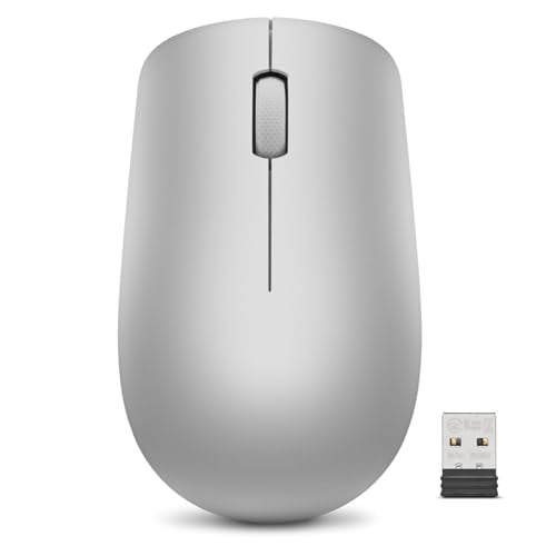 Lenovo 530 Full Size Wireless Computer Mouse for PC, Laptop, Computer with Windows - 2.4 GHz Nano USB Receiver - Ambidextrous Design - 12 Months Battery Life - Platinum Grey - color: Platinum Grey