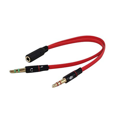 Terasako 3.5mm Jack Female to 2 Male Gold Plated Headphone Mic Audio Y Splitter Flat Cable(Red.)