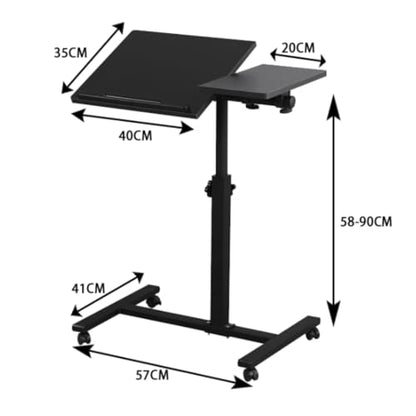 Overbed Table Bedside Shelf Adjustable Side Table Removable Tilting Desktop Mobile Standing Desk Overbed Bedside with Wheels Study TV Tray(Black) - color: Black