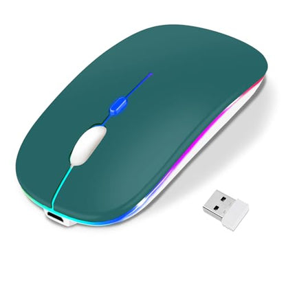 Wireless Bluetooth Mouse for iPad/MacBook Pro/Air/Laptop/pc Rechargeable Silent Mouse Portable Slim for Surface Pro/Lenovo/Samsung Tablet (LED/Jade Green) - color: LED / Jade Green